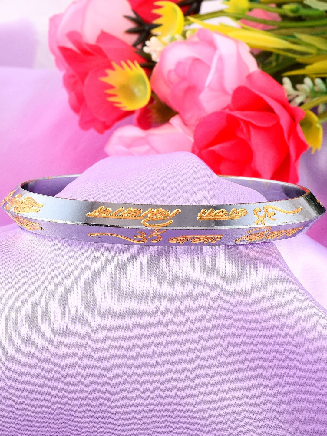 MEMOIR Silver-Plated Golden letter OM Namah Shivay Kada Bracelet