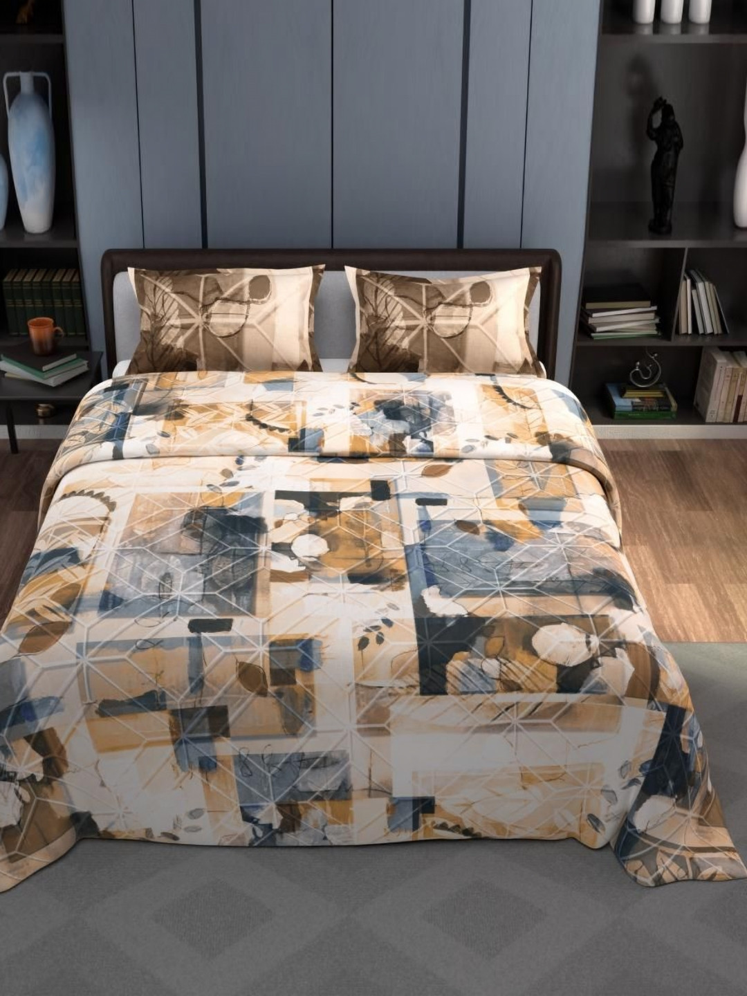 Synergized Cotton Yellow Printed Cotton Bedsheet With 2 Pillow Covers 2.74m x 2.74m