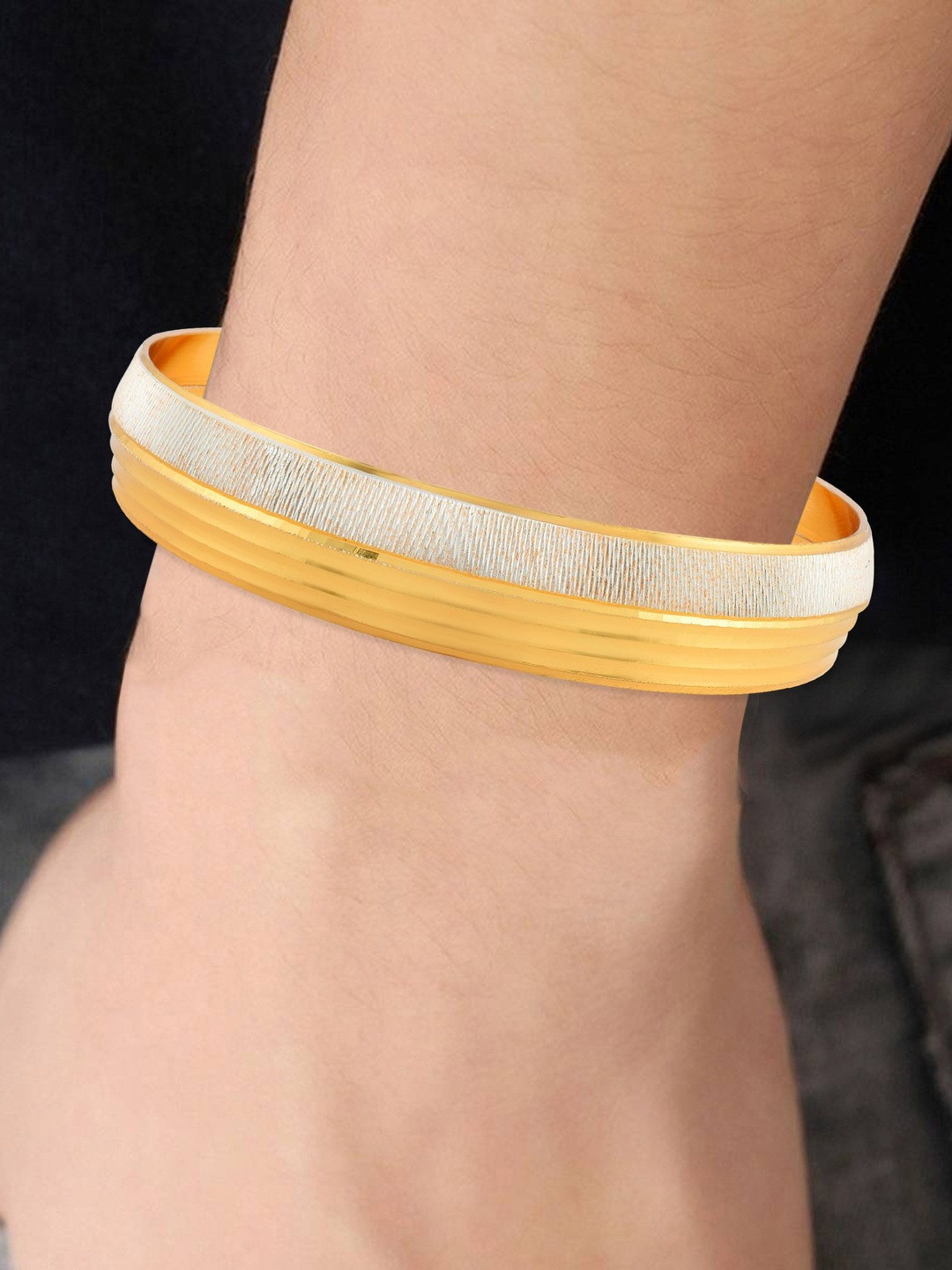 MEMOIR Unisex Dual Tone Gold Plated Brass Bangle Bracelet
