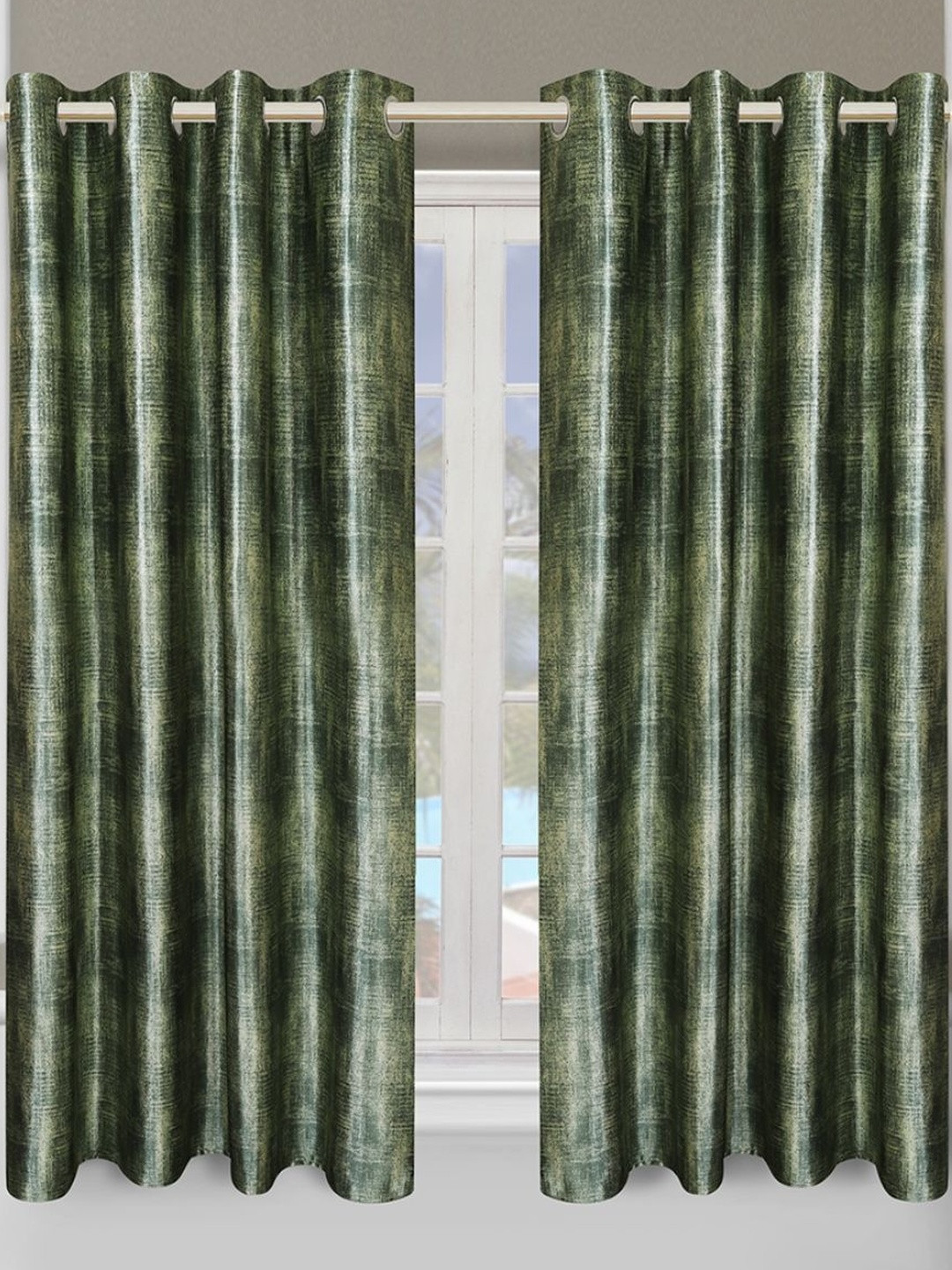 Myntra Elegant Homes Green Set of 2 Texture Printed Window Curtain