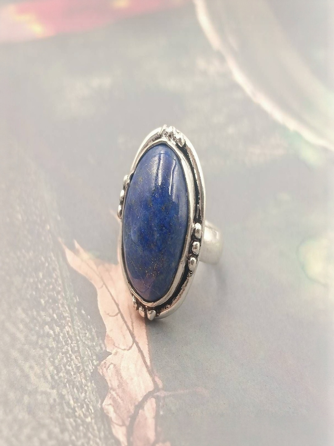 Shrim jewels German Silver Gemestone Studded Oxidised Finger Ring