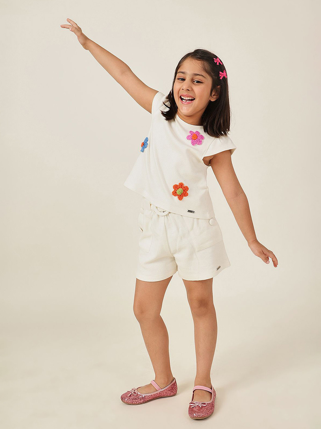 One Friday Girls Off White Crop Top with Cap Sleeve