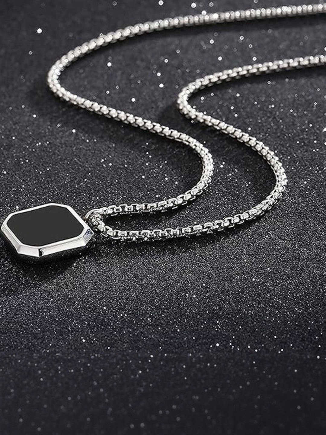 Rolss Silver-Plated Stainless Steel Square-Shaped Pendant With Chain
