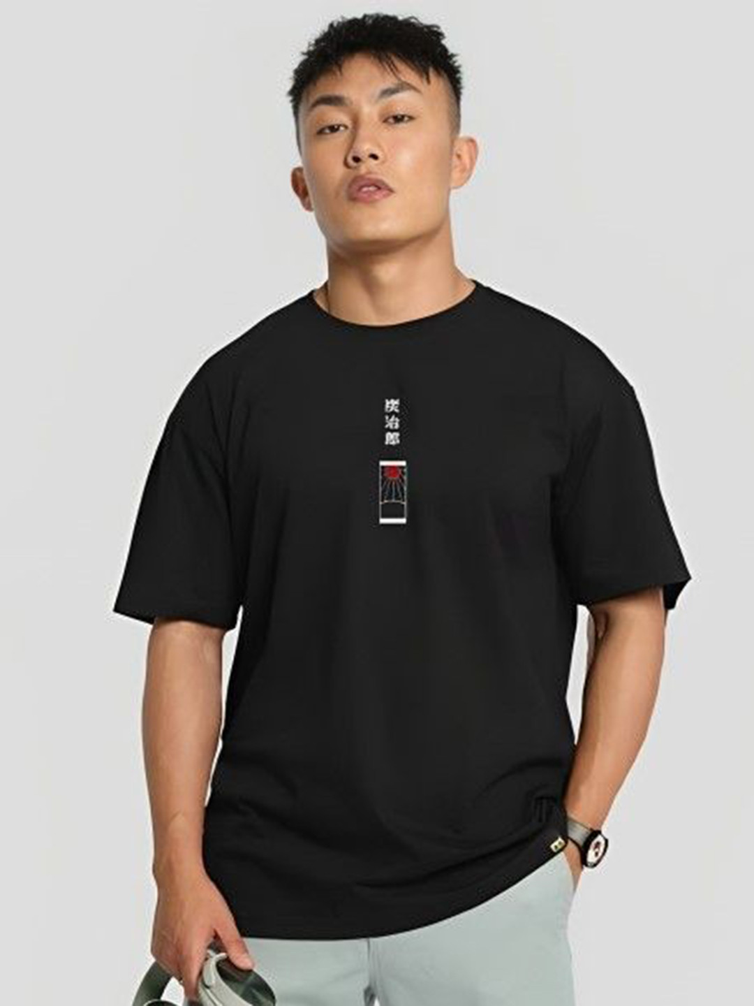 CLOFLIX Men Demon Slayer Graphic Printed Round Neck Cotton Oversized T-shirt