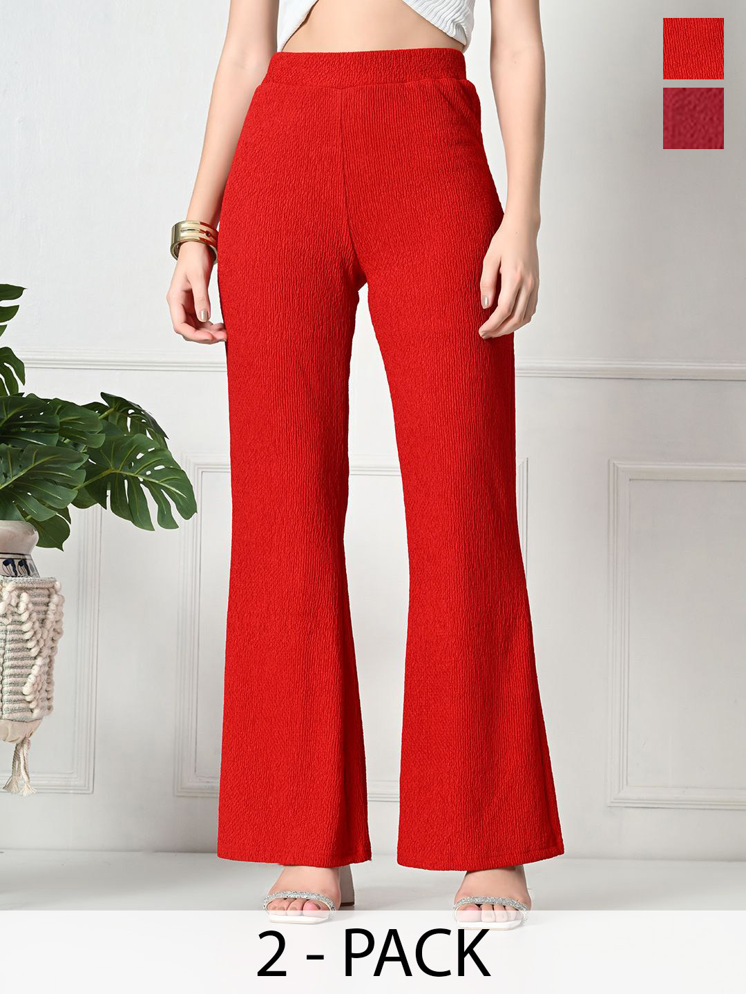 Gladly Women Pack Of 2 Smart High-Rise Easy Wash Bootcut Trousers