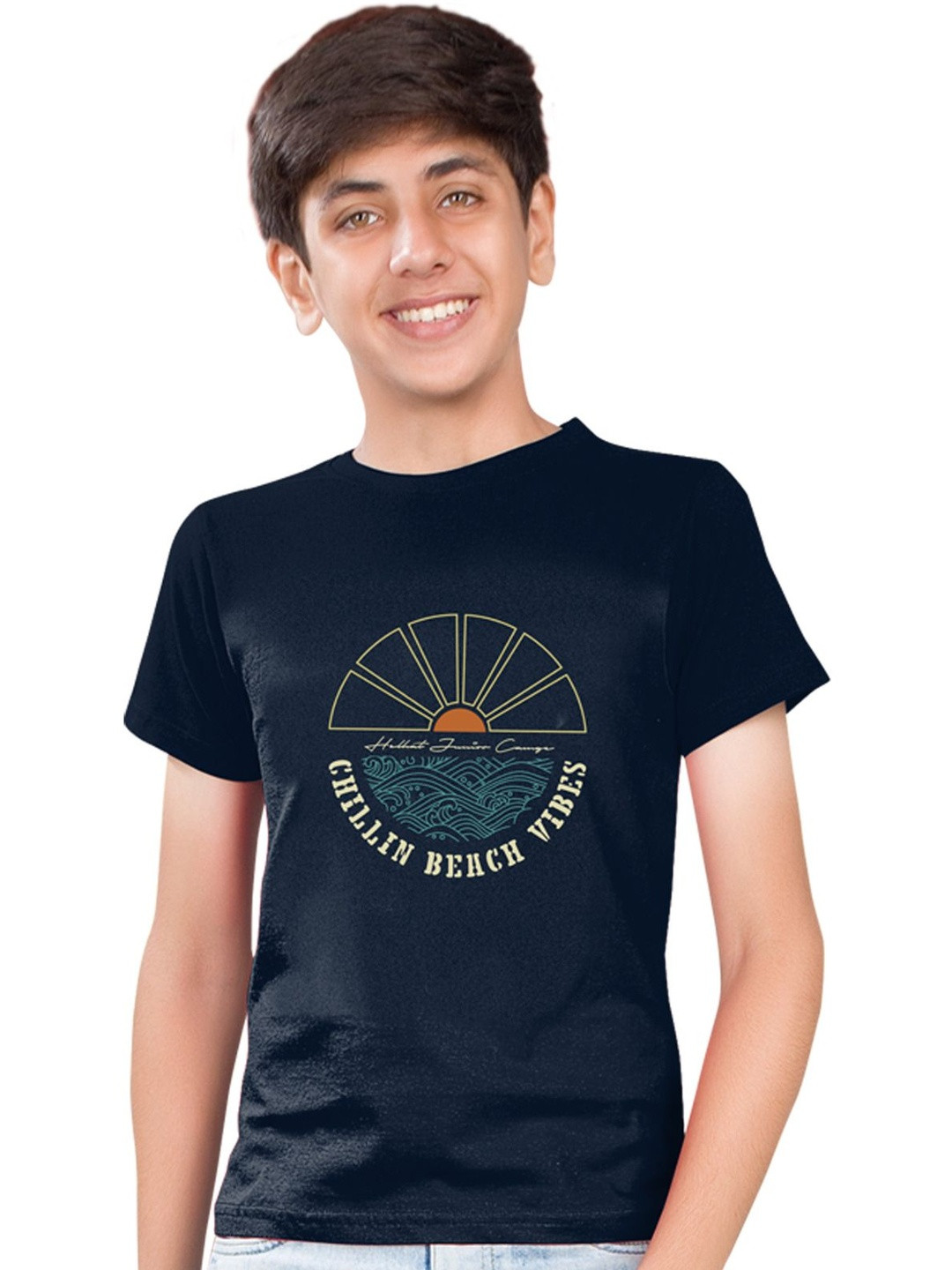 ACTLIVE Boys Navy Blue Printed Round Neck T-shirt With Short Sleeves