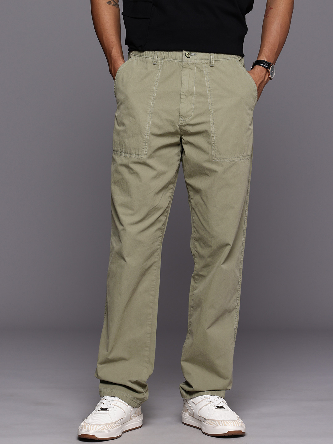 Louis Philippe Jeans Men Pure Cotton Chinos Trousers