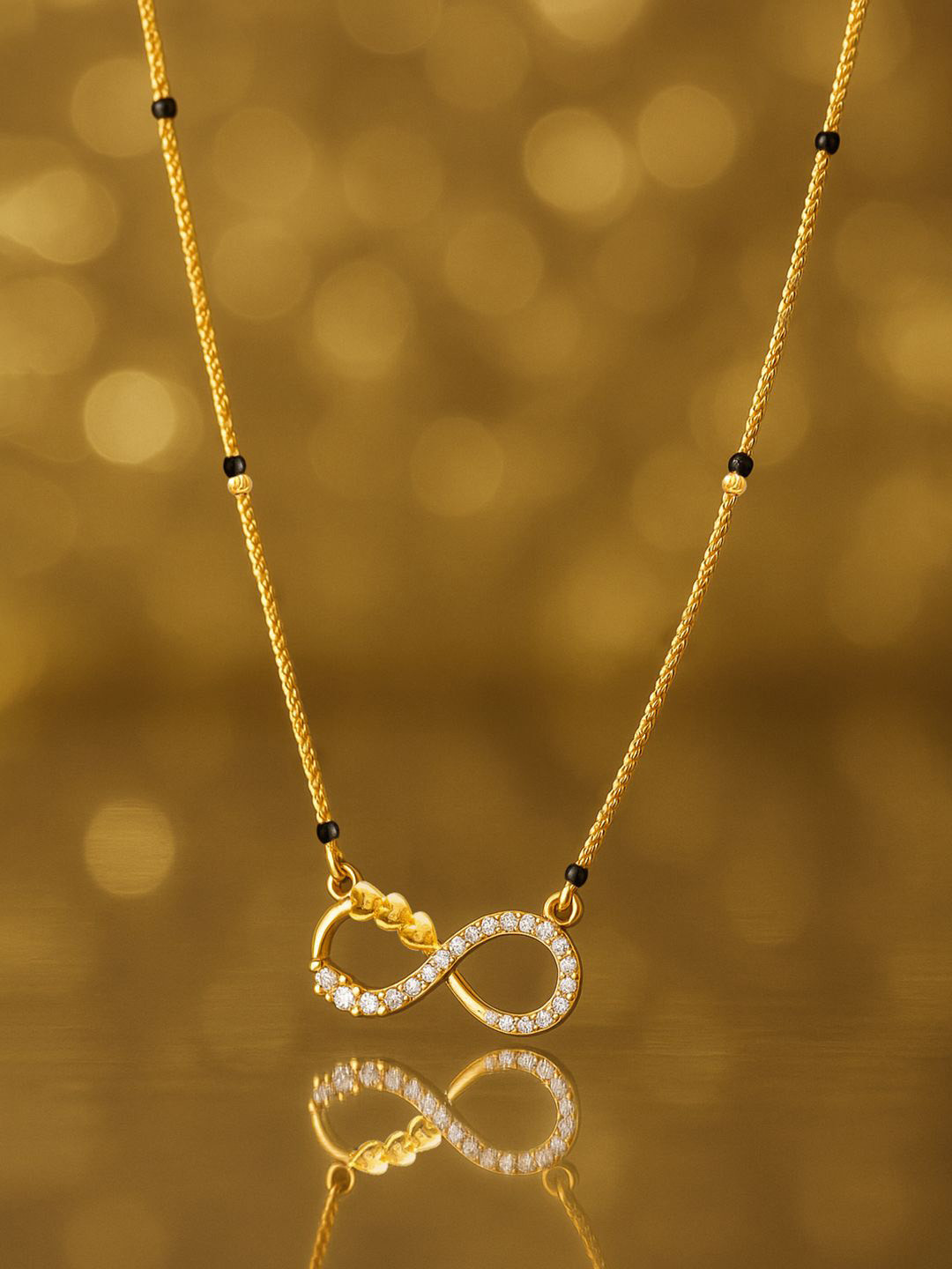 Rubans 18K Gold-Plated Brass Infinity Motif Cubic Zirconia Stone Mangalsutra