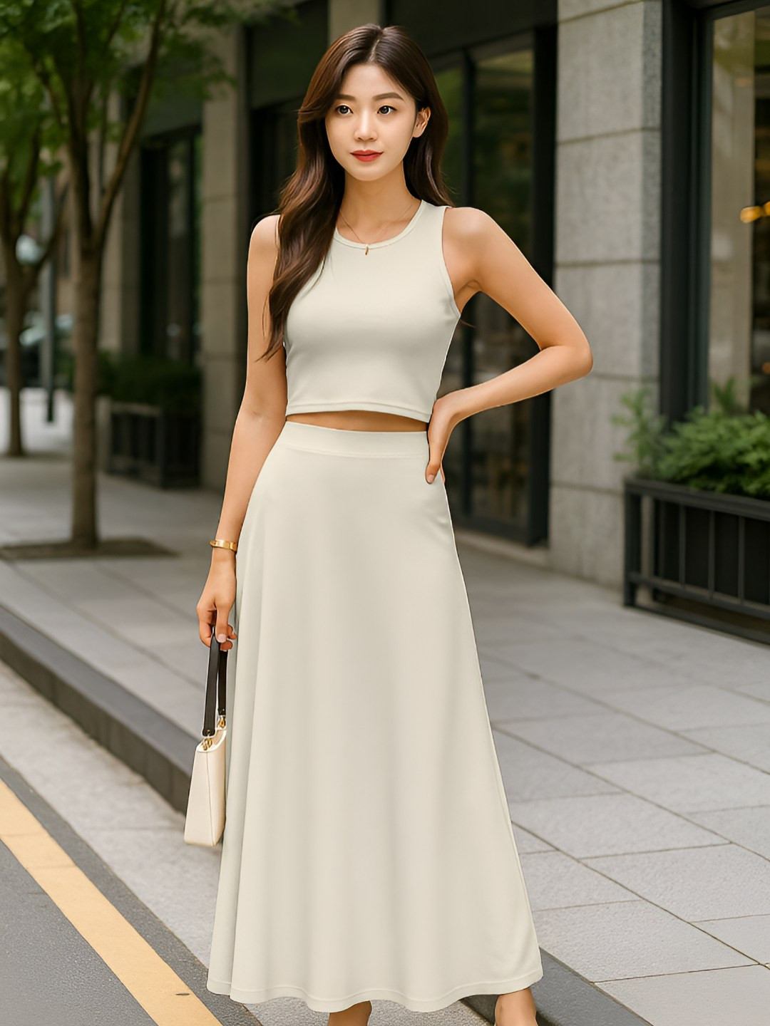 Moomaya Crop Top And Flared Long Skirt Coord Set