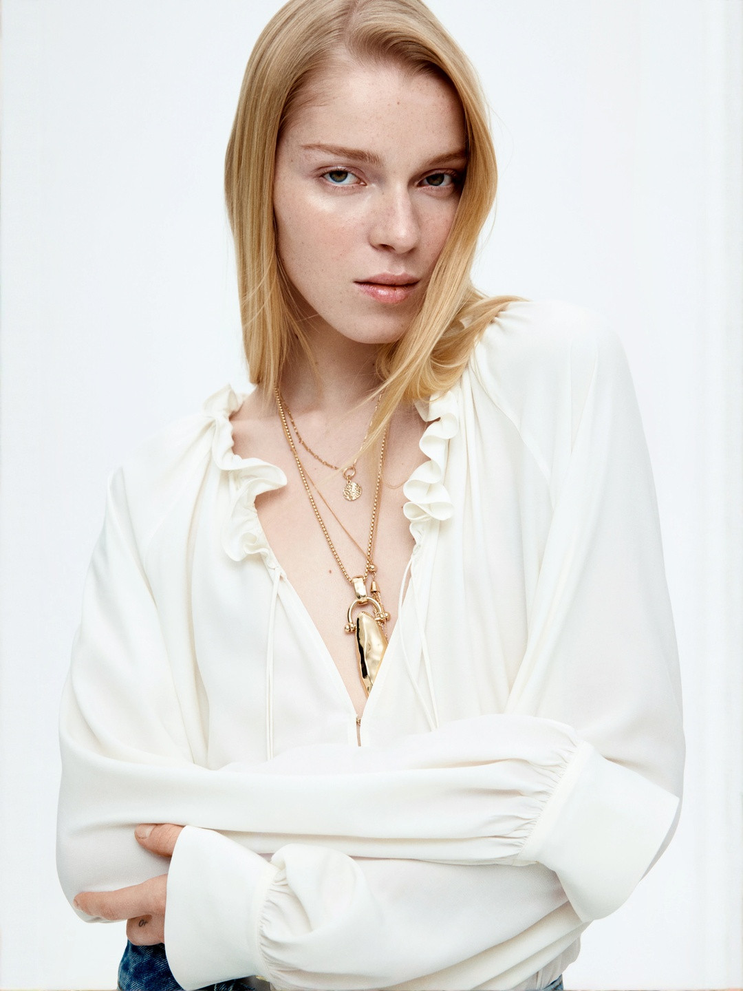 H&M Frill-Trimmed Drawstring Blouse