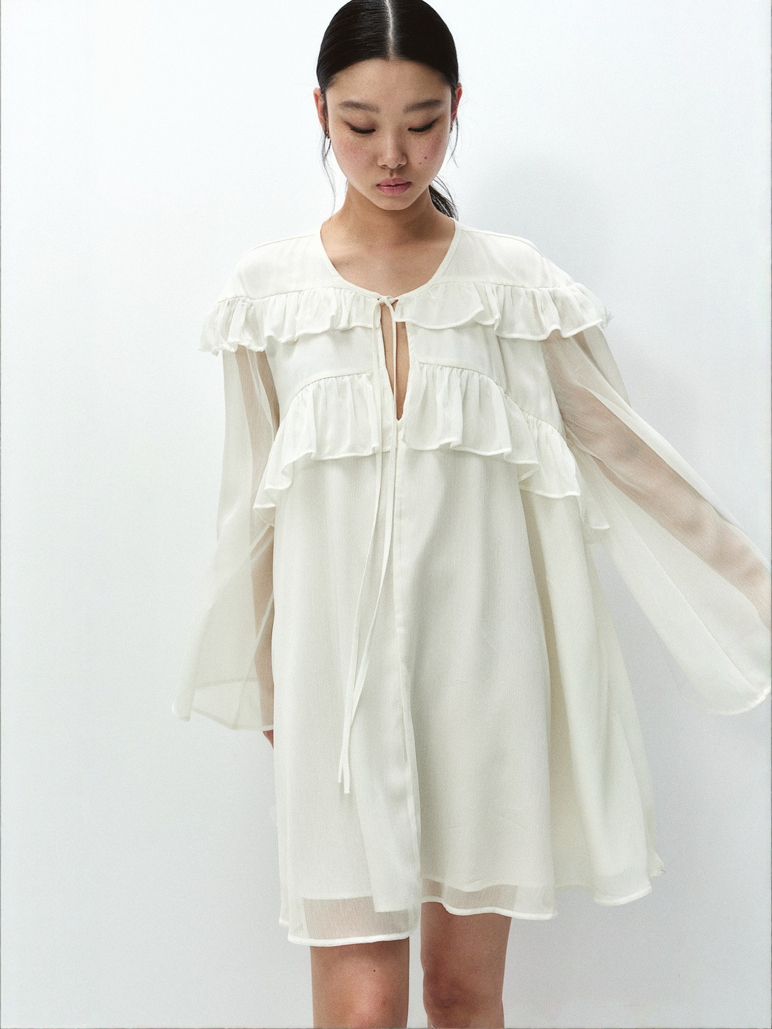 H&M Frill-Trimmed Chiffon Tunic Dress