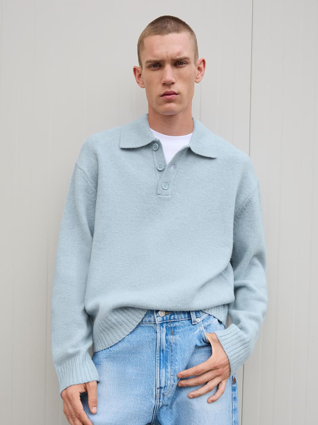 Bershka Men Self Design Pullover Sweater