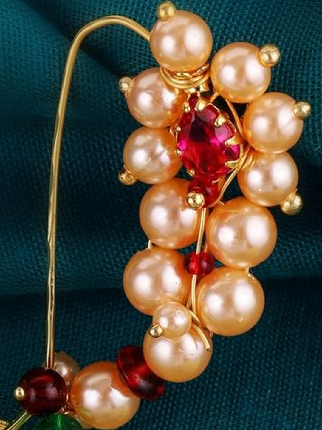 SALONI FASHION JEWELLERY Women Gold-Plated Pearls Septum Nosepin