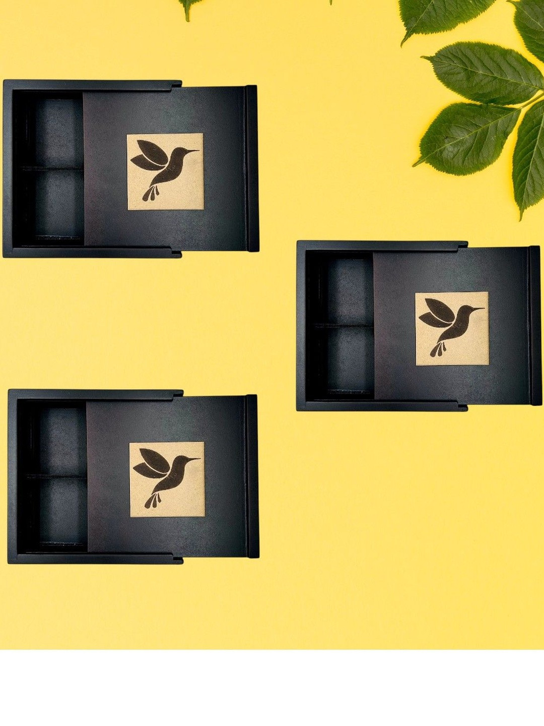 Angira handicrafts Set of 3 Wooden Multipurpose 4 Section Square Box