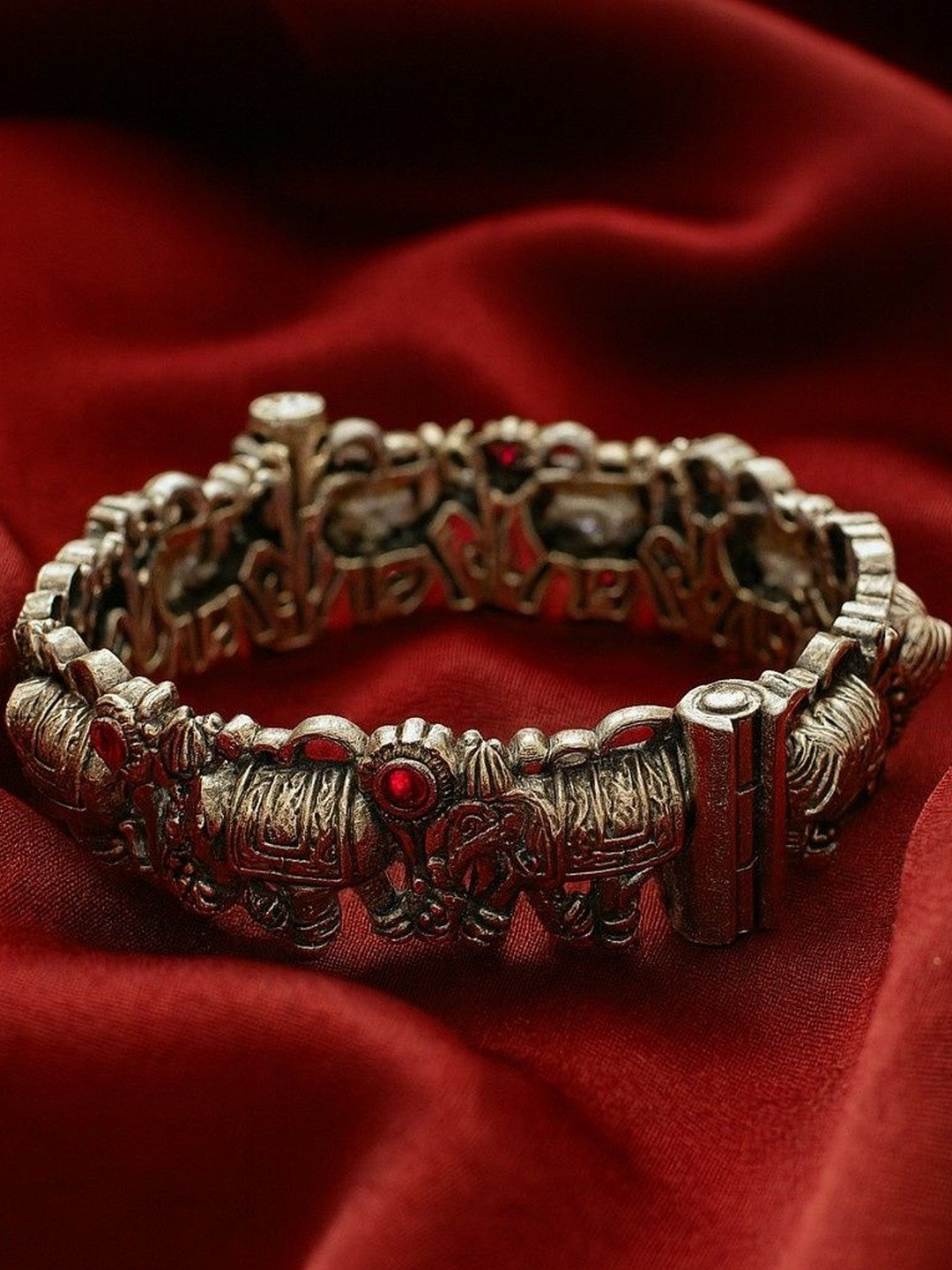 athizay Women Set Of 2 Artificial Stones Brass Elephant Shaped Cuff Bracelet