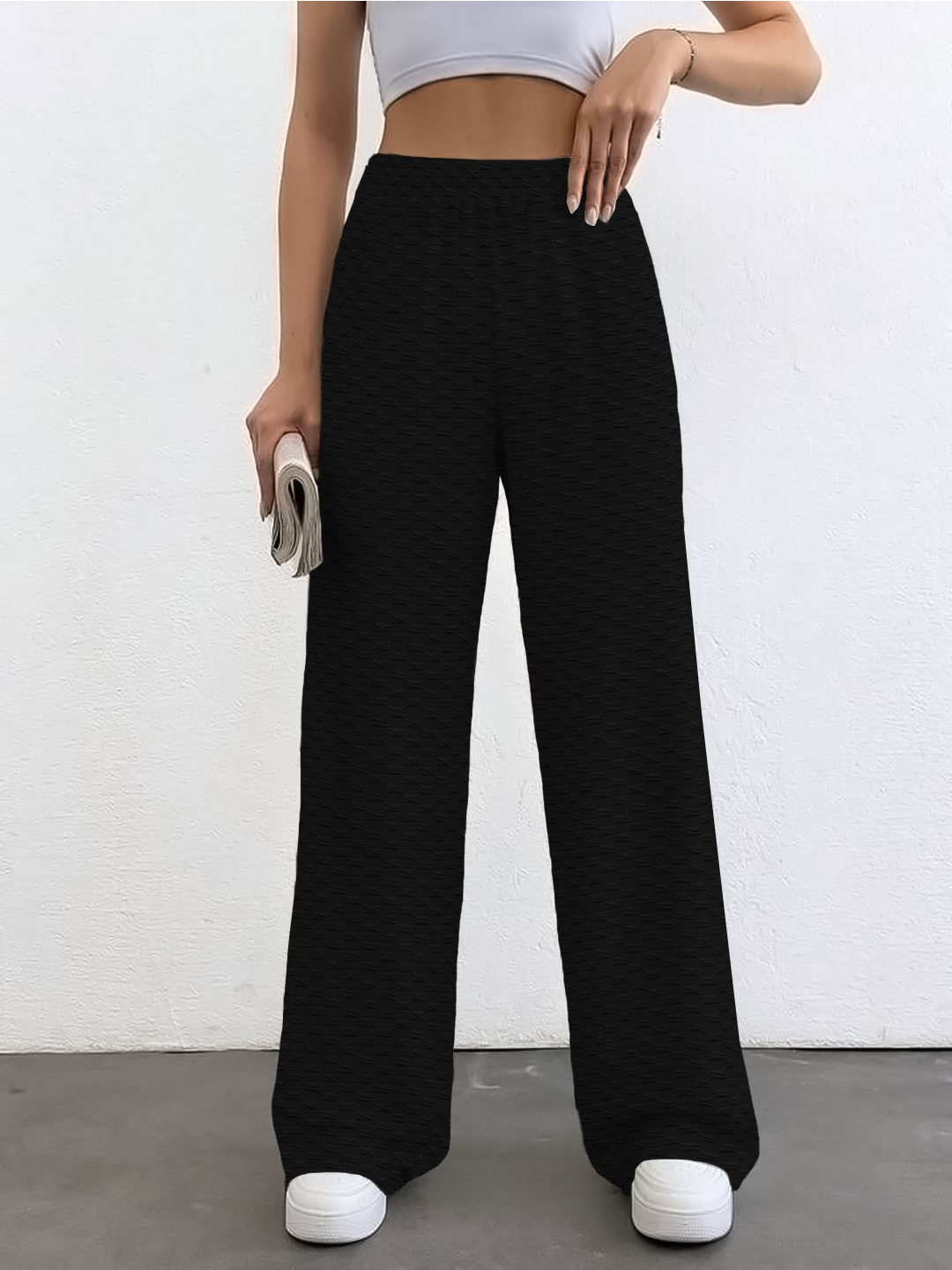 The Dry State Women Textured Mid-Rise Parallel Trousers