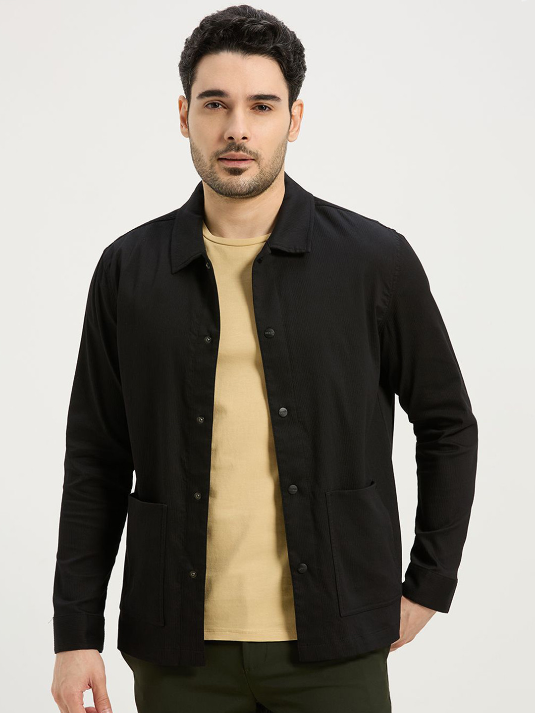 ONEMILE Men Solid Spread Collar Blend Errand Shacket