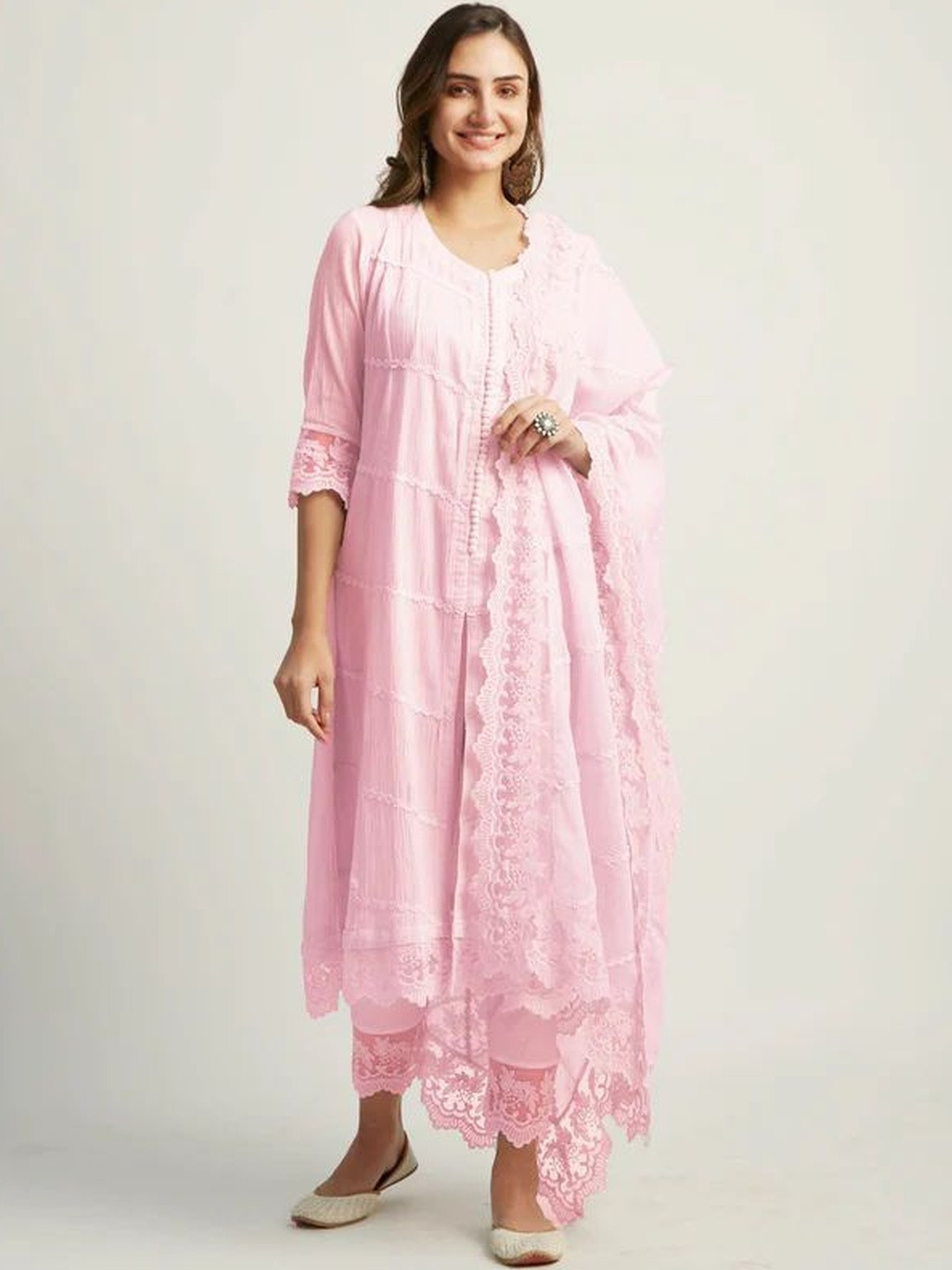 ROZE Women Pink Cotton Dupatta