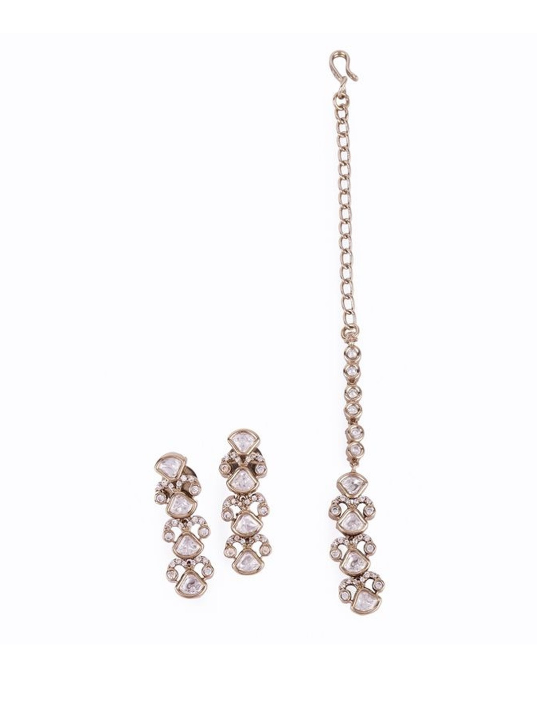 SALONI FASHION JEWELLERY Women CZ Studded Gold Plated Choker Necklace Set With Maang Tika