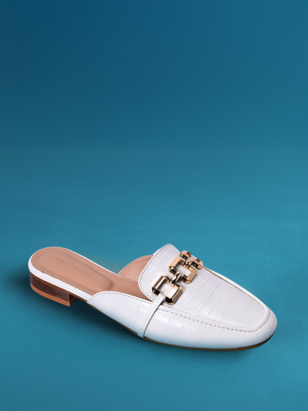 Lino Perros Women Croc Textured Mules With Metallic Deatil