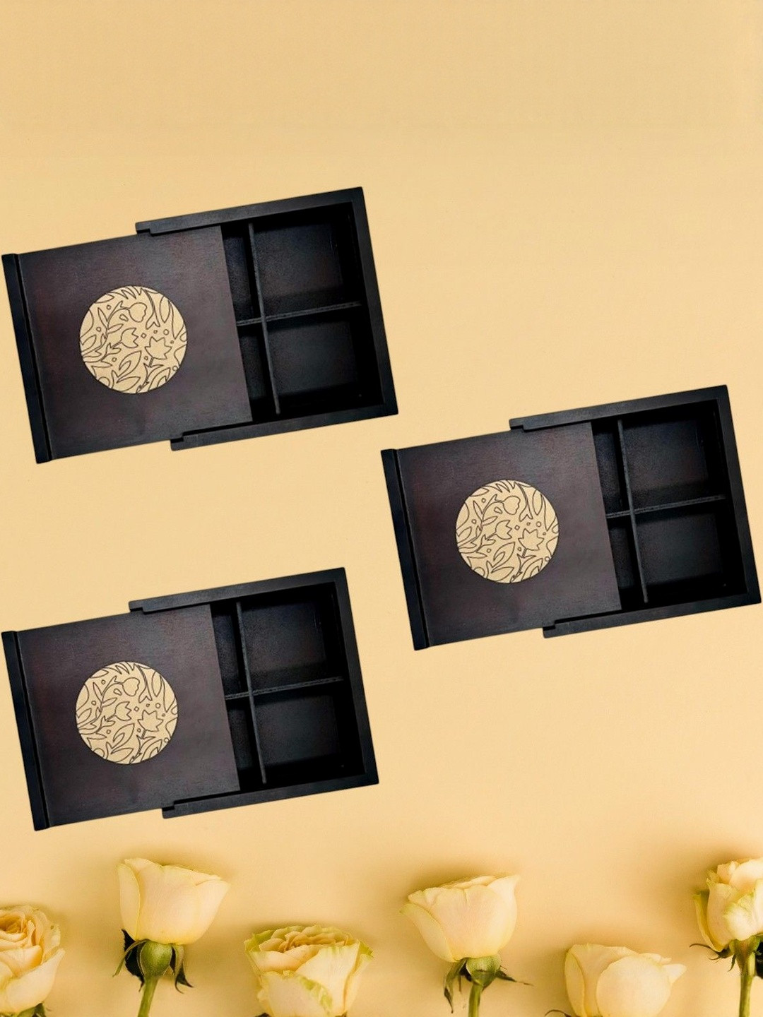 Angira 4-Section Wooden Dry Fruit Box Set of 3