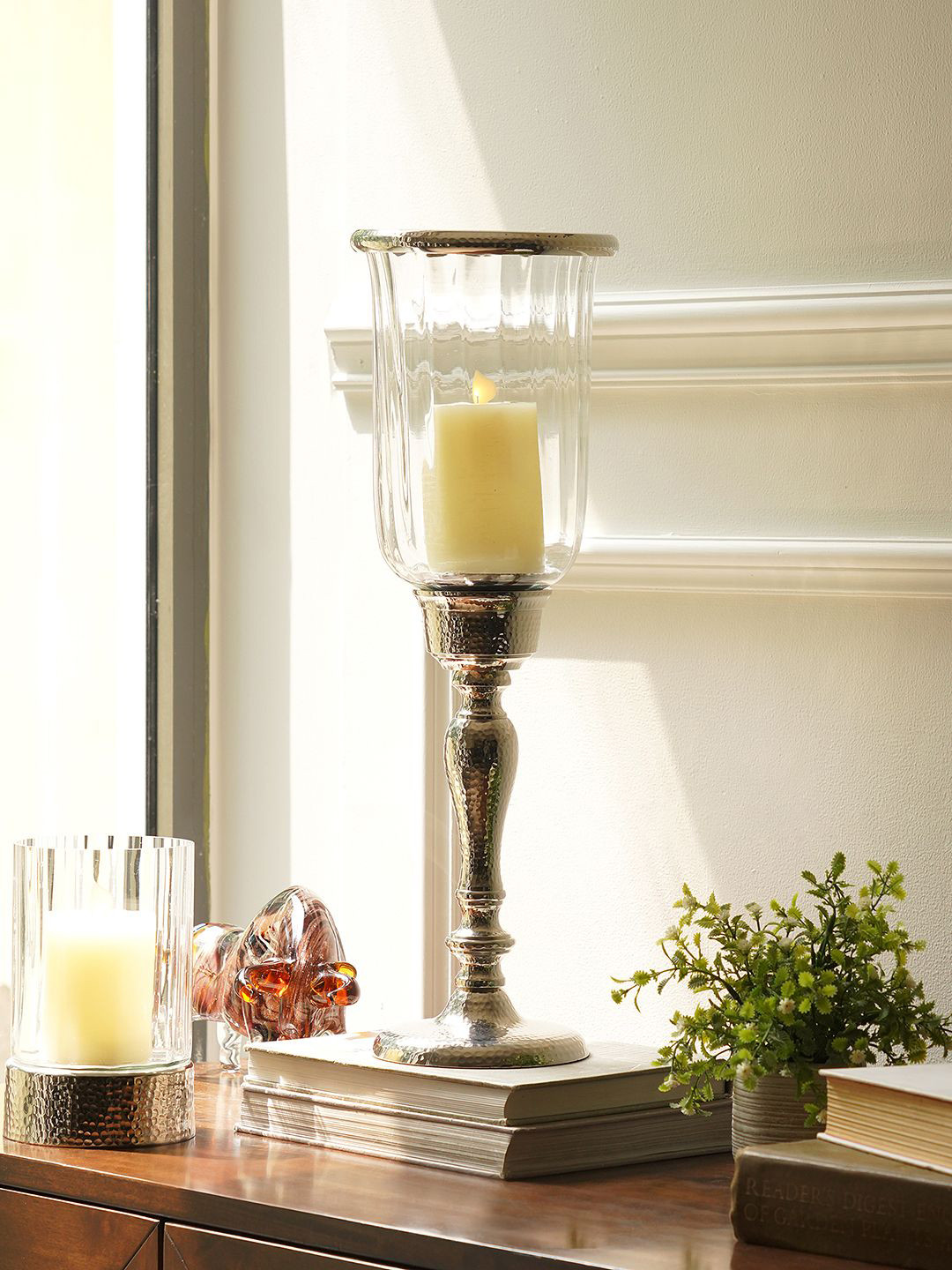 Pure Home and Living Silver-Toned & Transparent Candle Holder with Stand