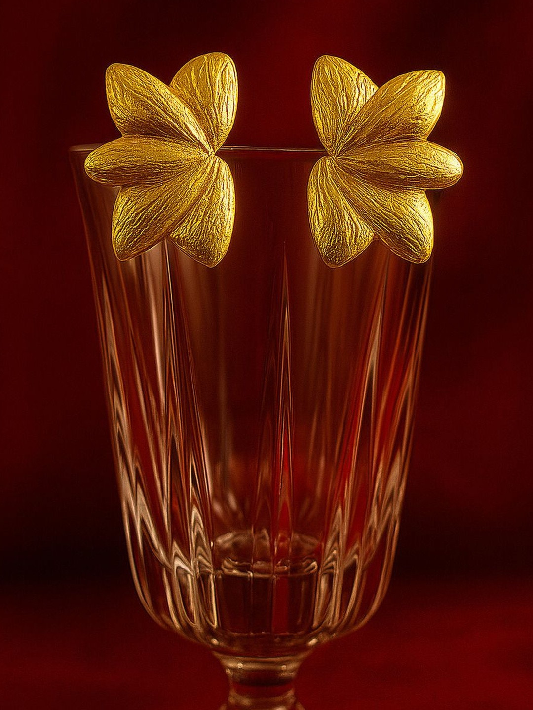 Nui Stainless Steel Gold Plated Floral Shaped Studs Earrings