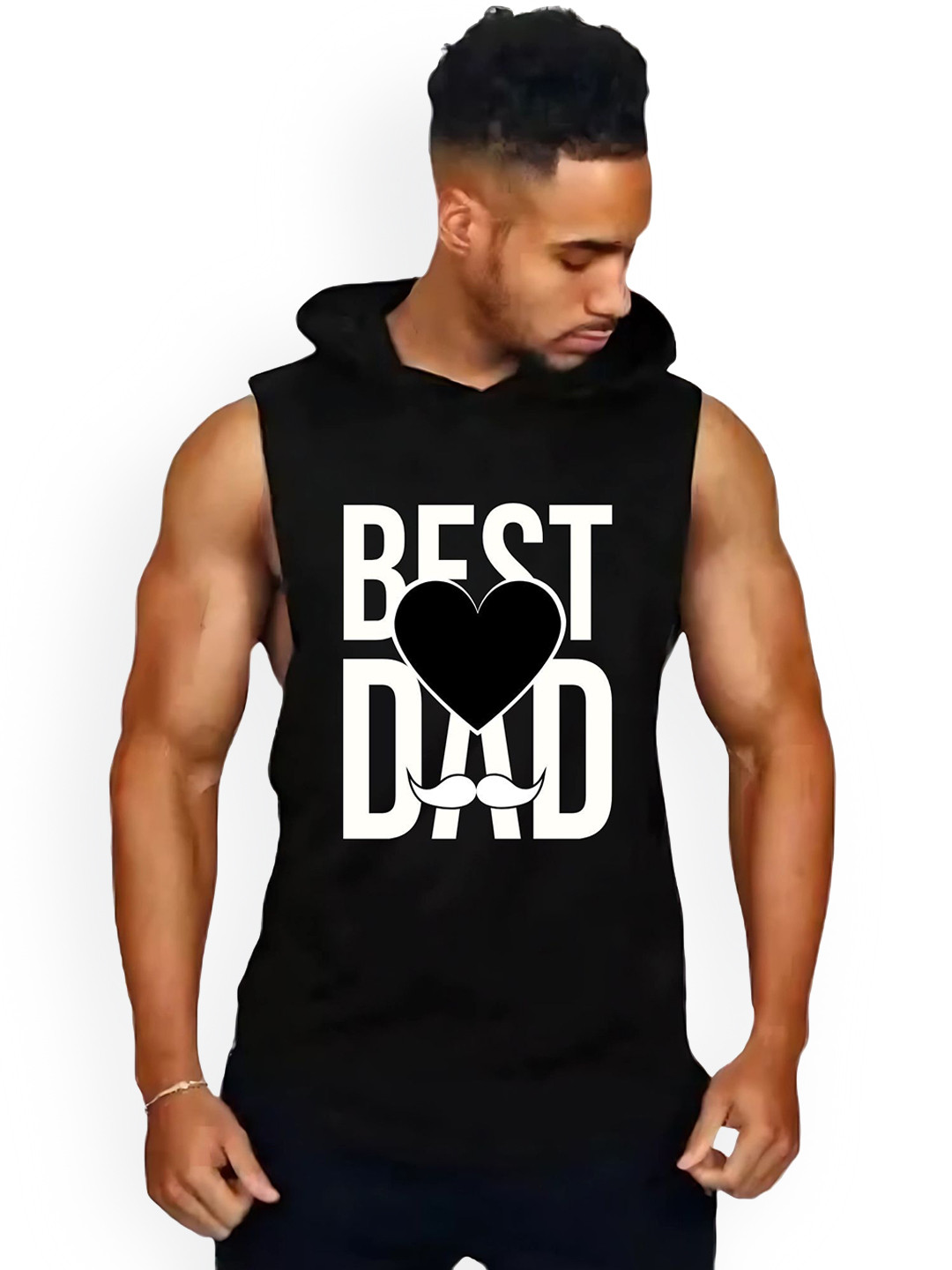 Fashnobic Men Best Dad Printed Hooded Neck Gym Innerwear Vests