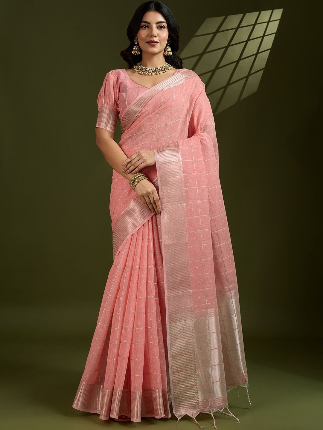 DIVASTRI Checked Linen Blend Saree