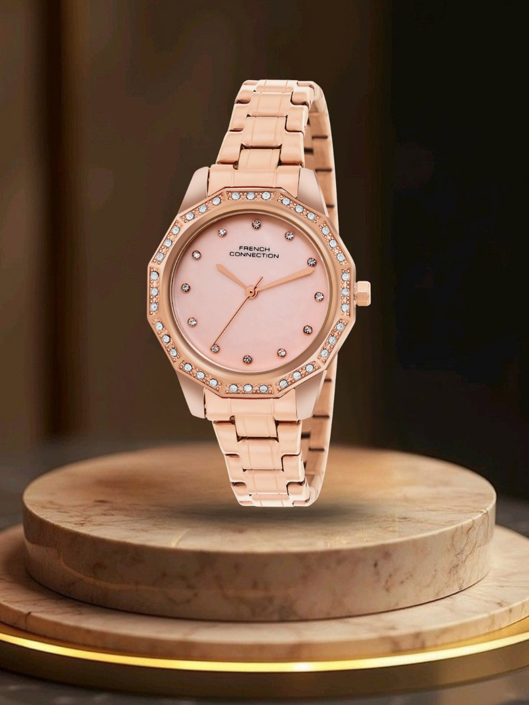 French Connection Women Stainless Steel Embellished Straps Analogue Watch FCU9RGM