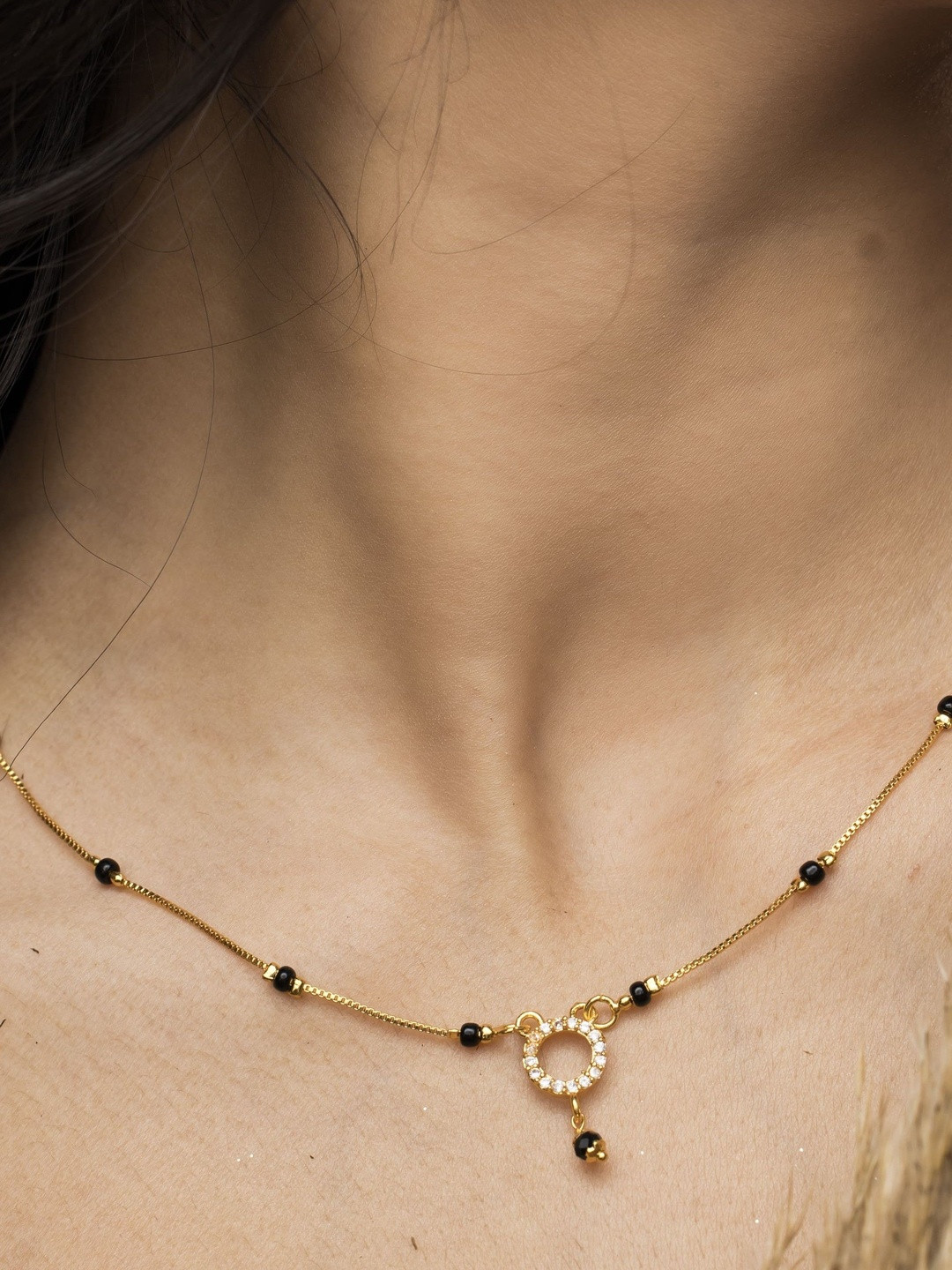 IMITATION BAZAAR Gold-Plated Artificial Stones Studded & Beaded Mangalsutra