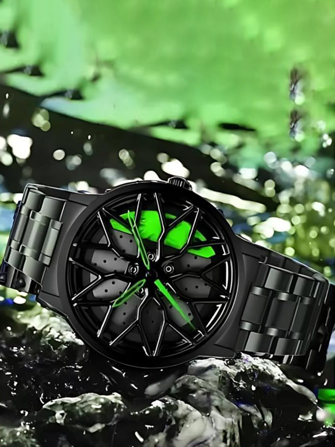 HDFCREATION Men Round Dial & Bracelet Style Straps Analogue Watch Spinner_1_Flower__Green