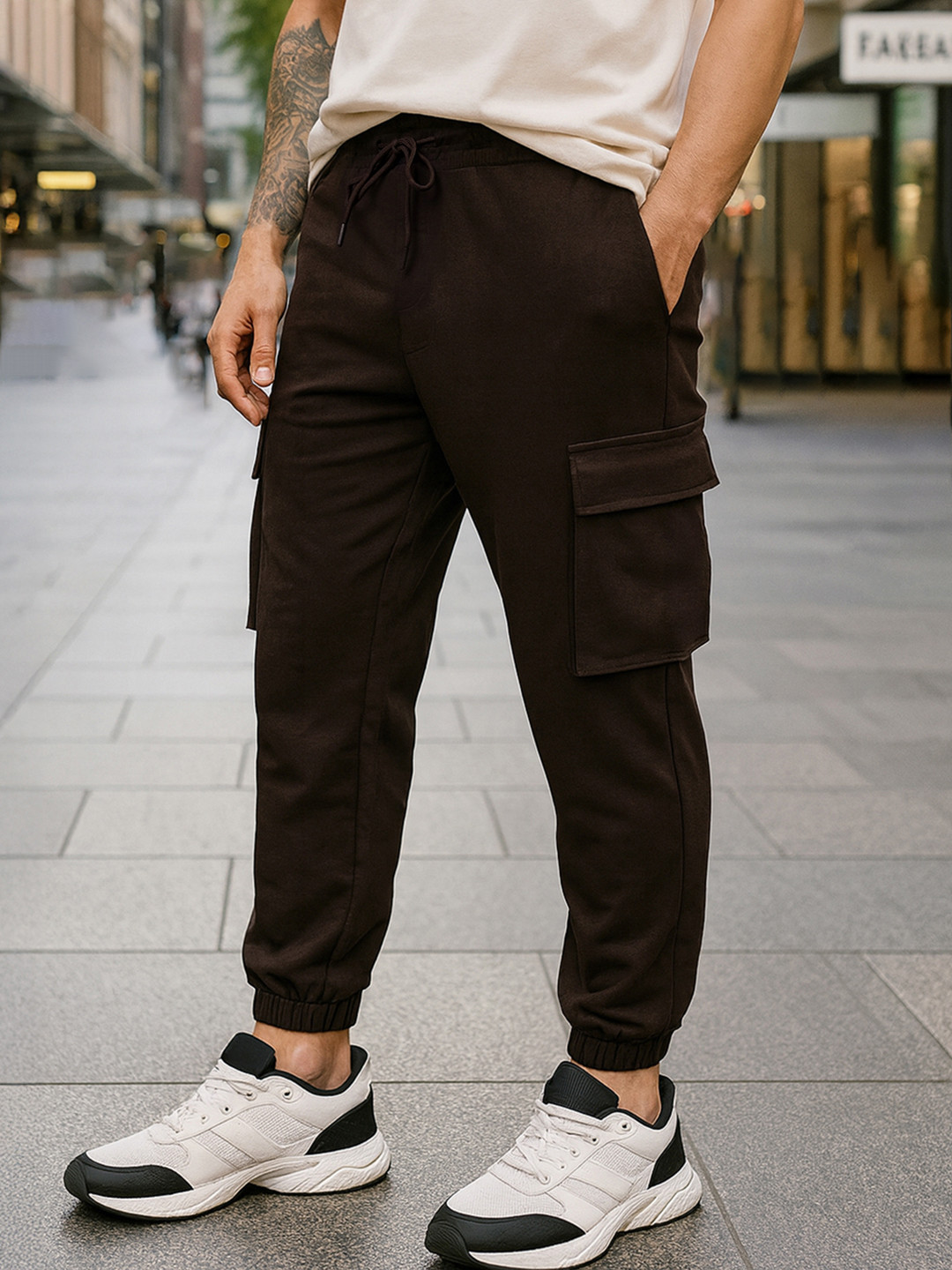 Bewakoof Men Brown Cotton Oversized Joggers