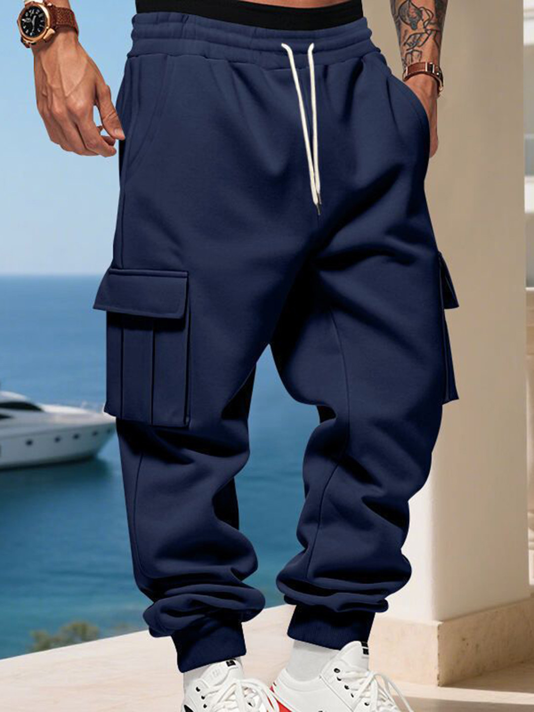 StyleCast x Revolte Men Navy Joggers with Cargo Pockets