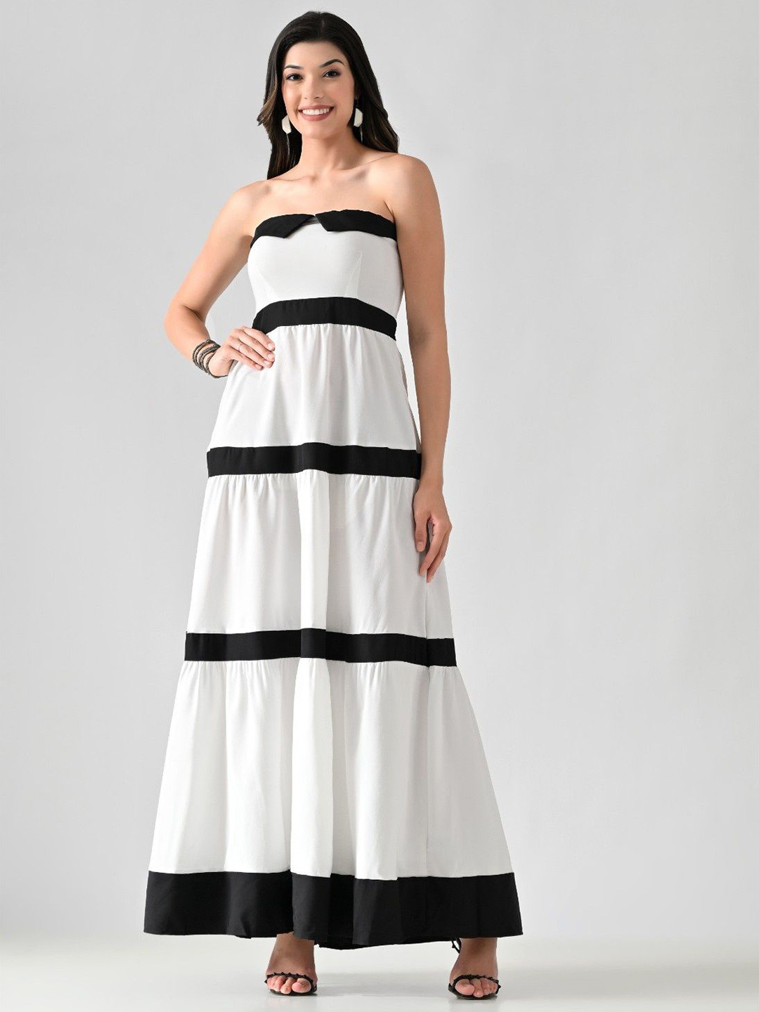 ANNY Women Colourblocked Chiffon Bandeau Maxi Dress