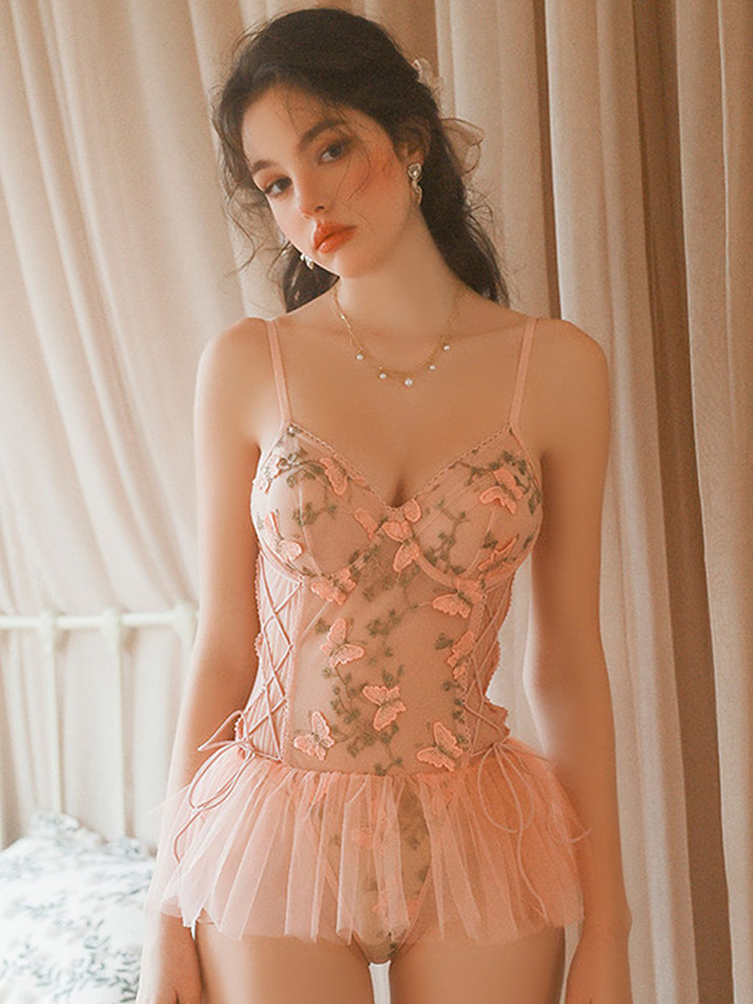 LULU & SKY  Embroidered Sheer Bodysuit