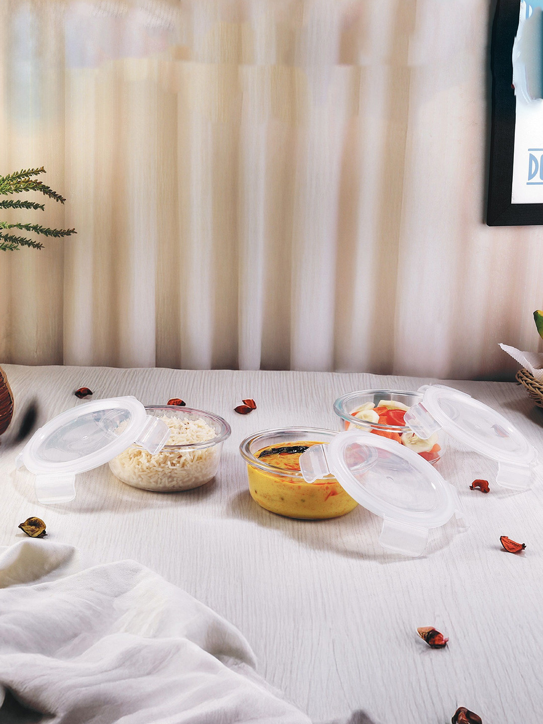 Classic Essentials Transparent Glass 3 Containers Lunch Boxs-1.2 L