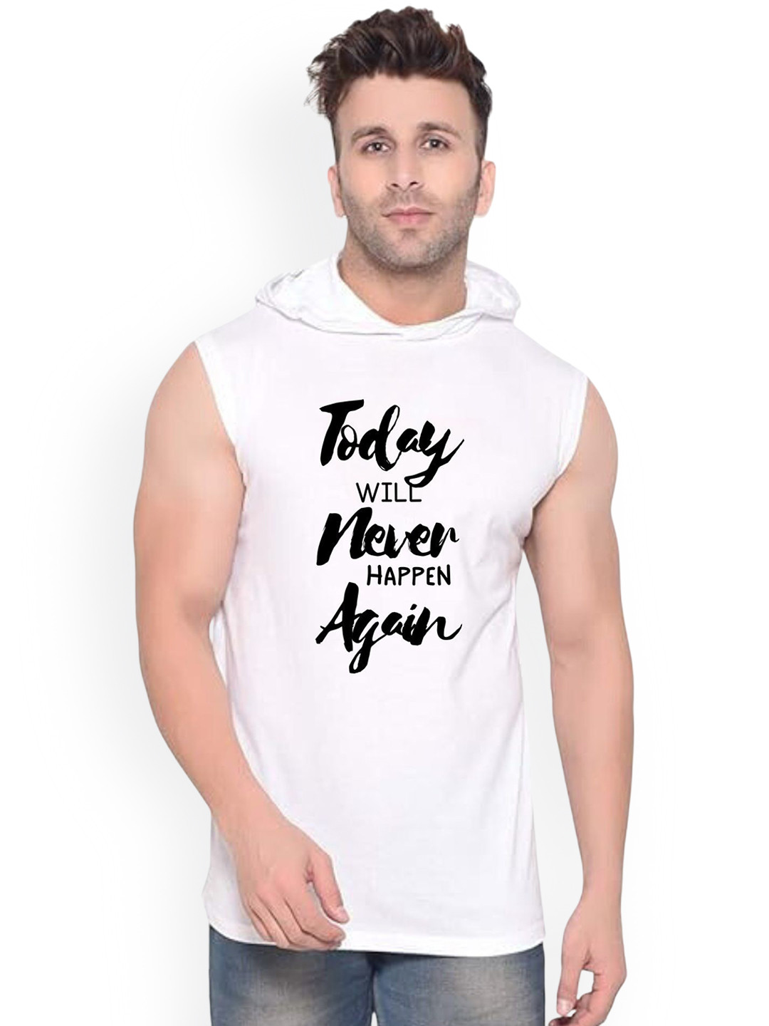 Fashnobic Men Today Will Printed Hooded Neck Gym Vests