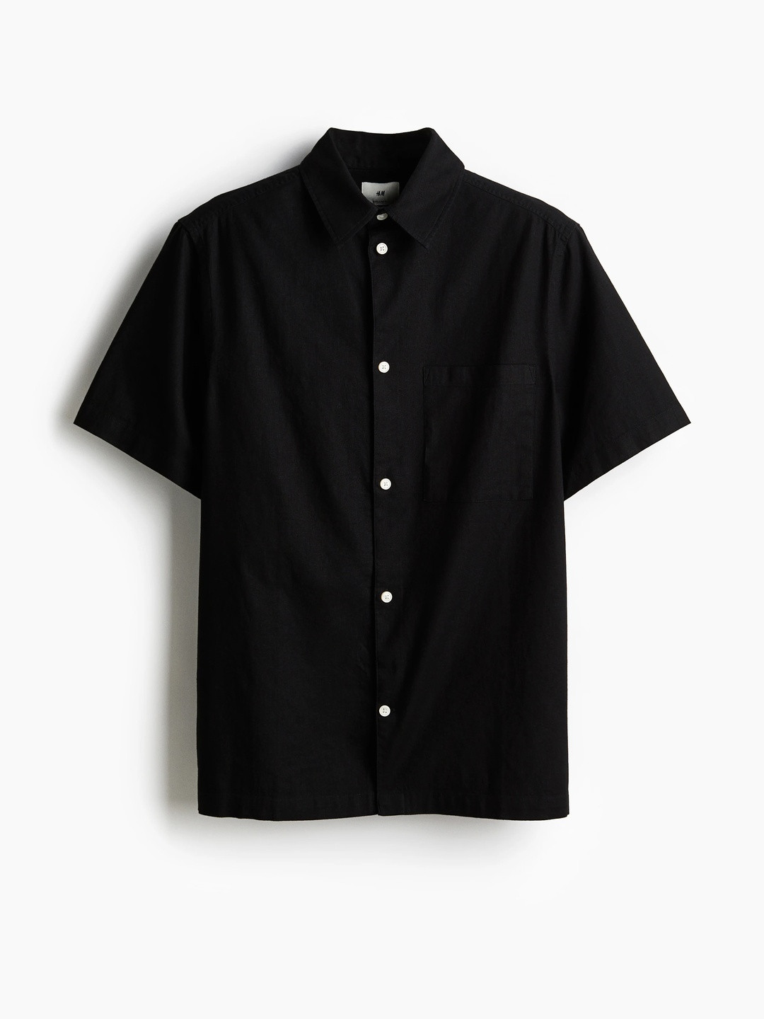 H&M Men Loose Fit Short-Sleeved Linen-Blend Shirt