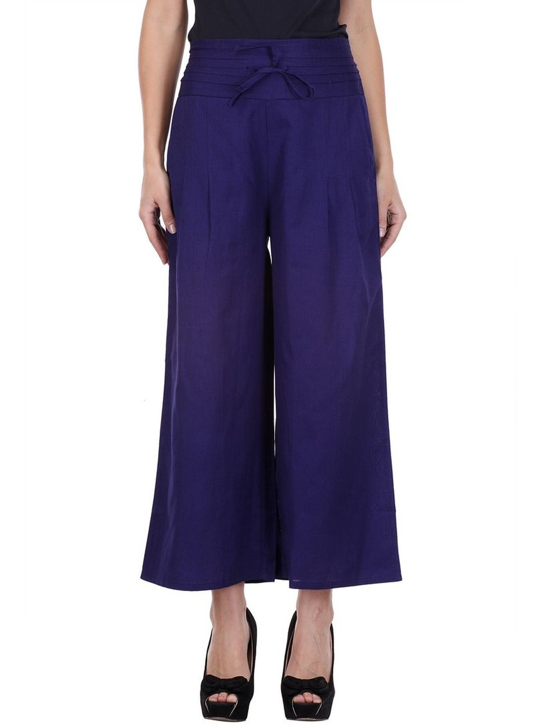 DressBerry Women Navy Blue Polyester Printed Wide Leg Anti Fit Trousers