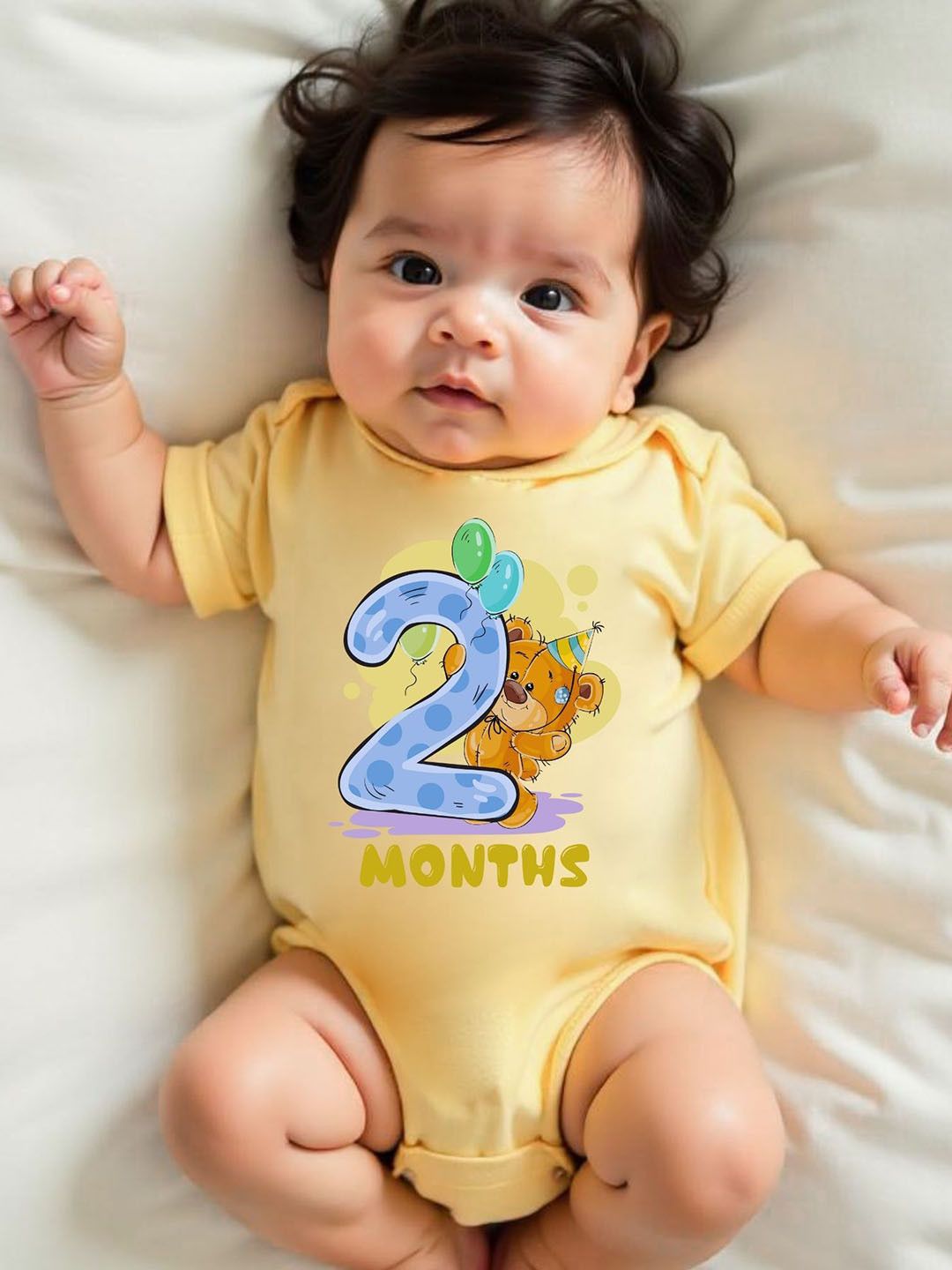 KNITROOT Infants Two Month Teddy Printed Cotton Envelope Neck Bodysuit