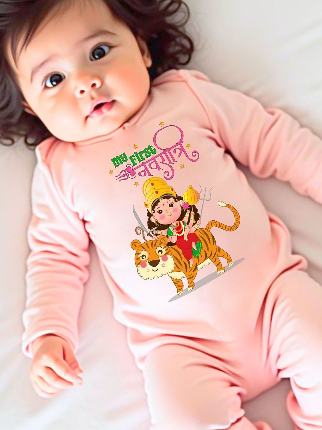 KNITROOT Kids My First Navratri Theme Printed Cotton Round Neck Rompers