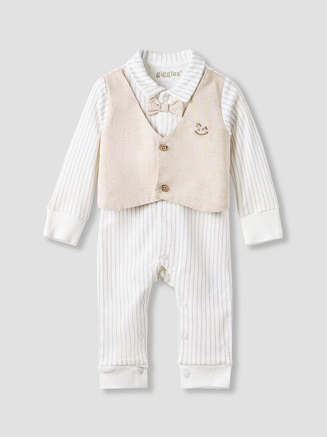 Giggles by Babyshop Boys Striped Cotton Waistcoat Overlay Romper