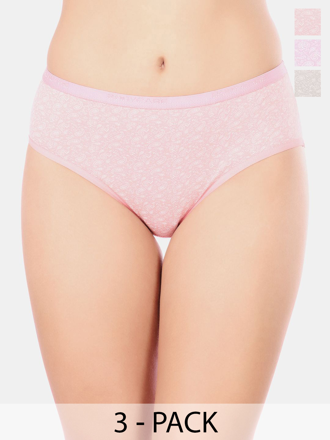 Bodycare Pack Of 3 Premium Assorted Self-Designed Cotton Mid-Rise Basic Briefs - 8289