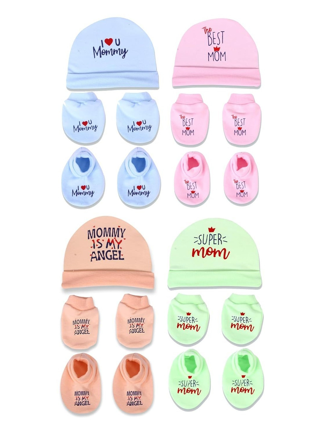 Mom's Darling Kids Pack Of 4 Printed Beanie With Booties & Mittens