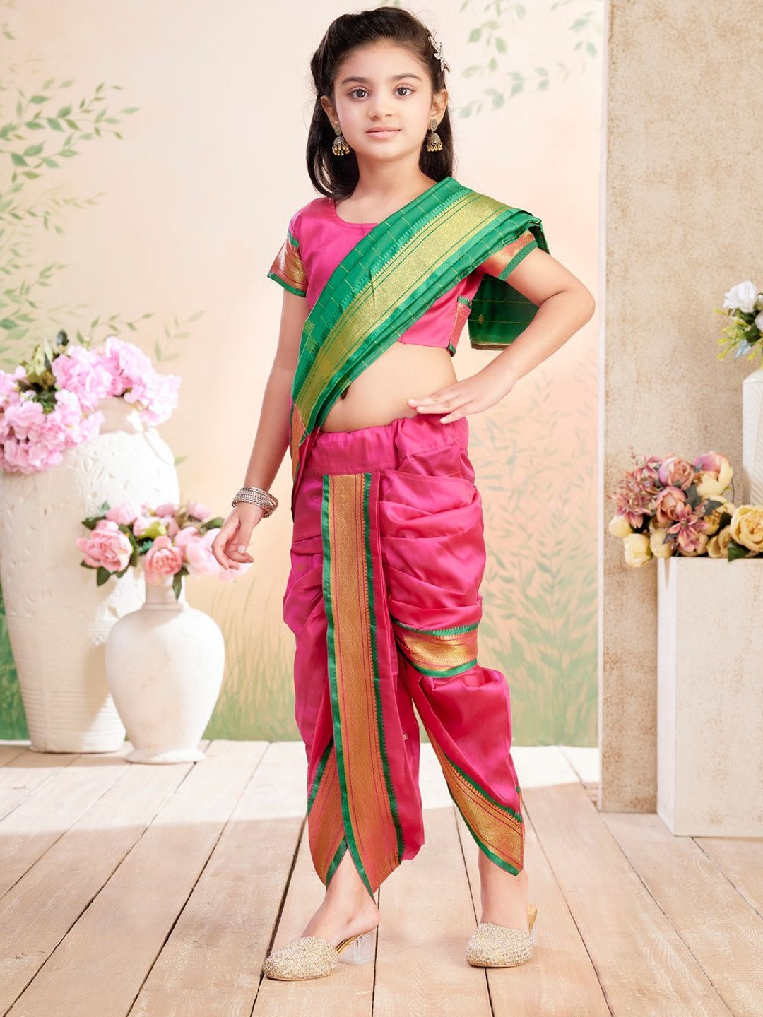 BAESD Girls Woven Design Zari Dhoti Banarasi Saree