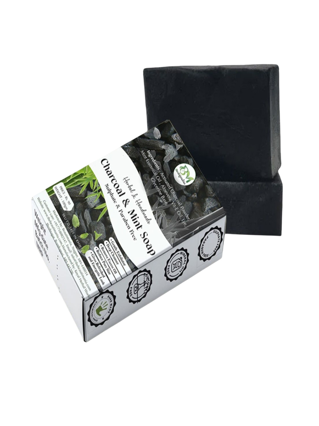 Beautimania Set Of 2 Charcoal Mint Glycerine Soap- 100 g Each