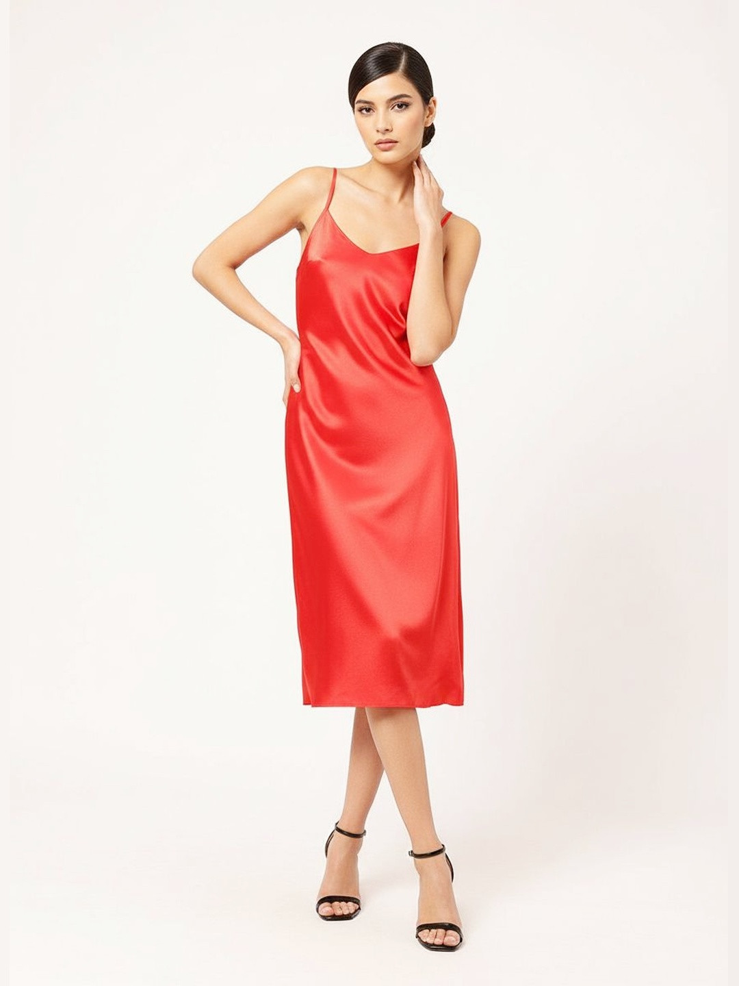 DressBerry Scarlet Siren Satin Finish Slip Midi Dress