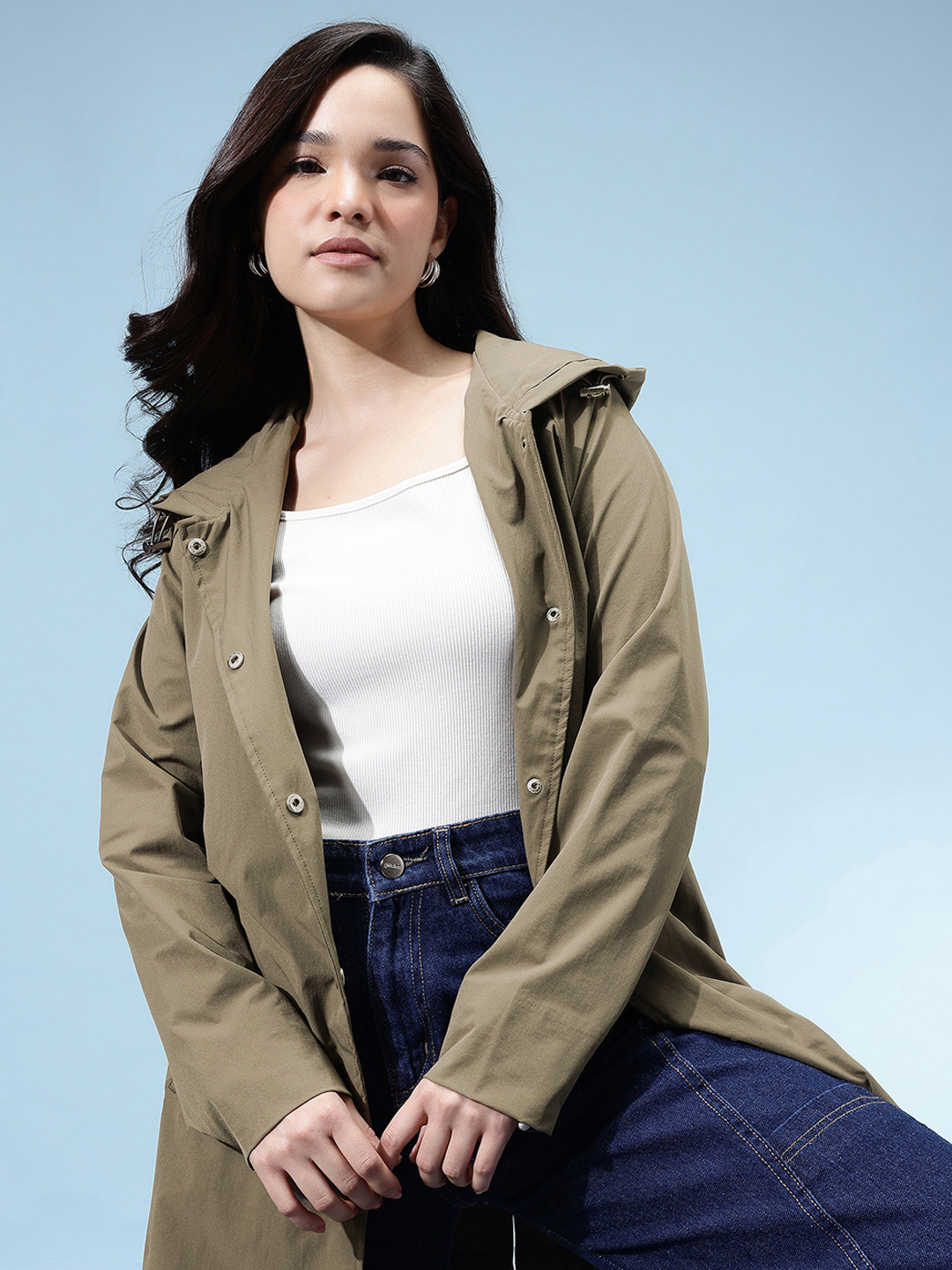 glitchez Hooded Layered Longline Lightweight Parkas Jacket