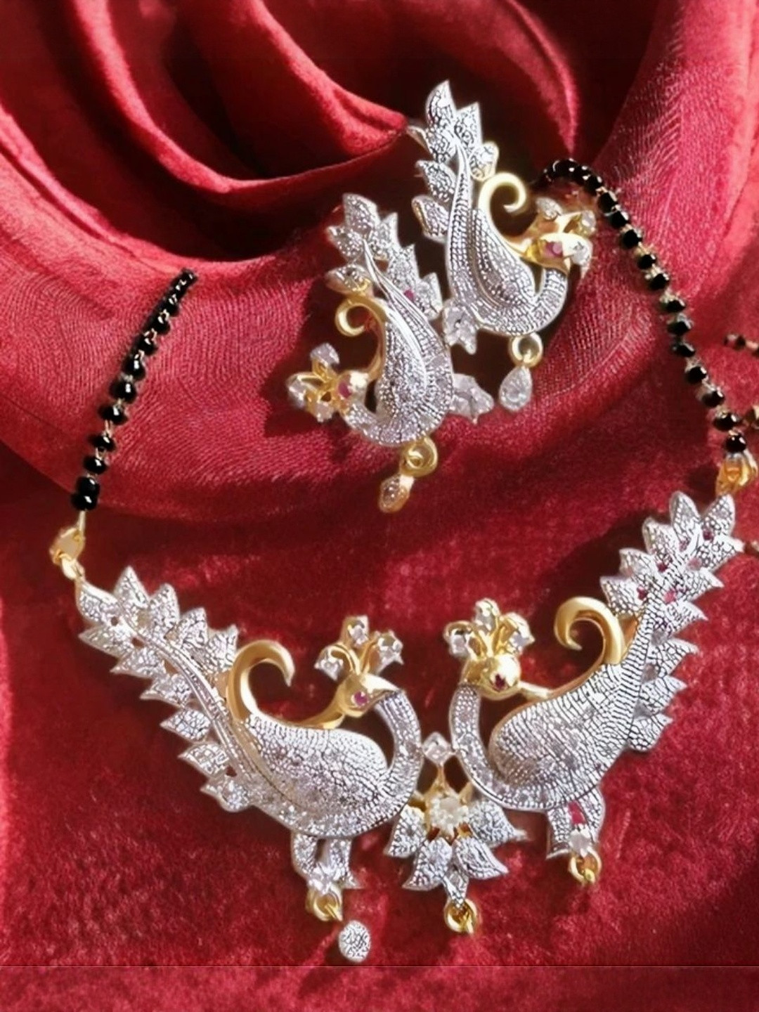 Molika Artificial Stones Studded & Beaded Mangalsutra With Earrings